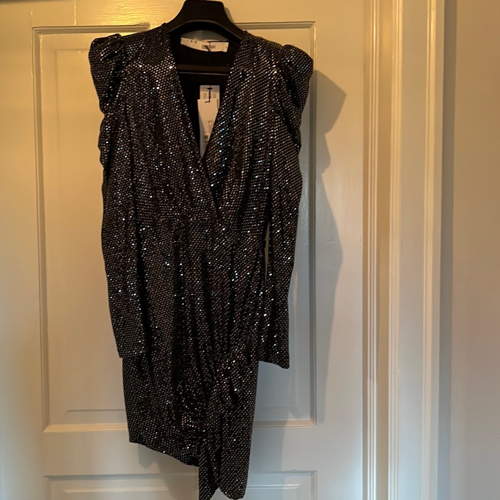 NWT IRO Loulou Black Sequin Puff Sleeve Dress size 36